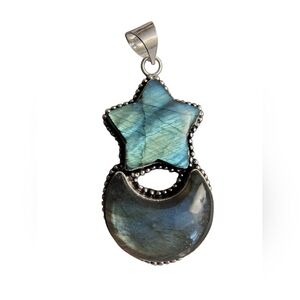 Moon and Star Blue Flash Labradorite Pendant